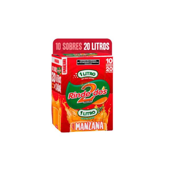 Rinde 2 1+1 Jugo en Polvo Manzana – Display x10 sobres (rinde 20 litros)